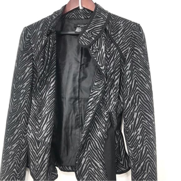 Sandro Sportswear Black Gray Animal Print Sash Waist Blazer Jacket - Picture 6 of 16